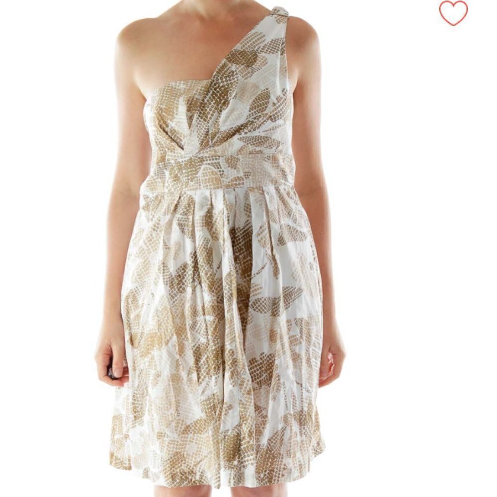 Suzi Chin Brown Beige Cream One-Shoulder Dress